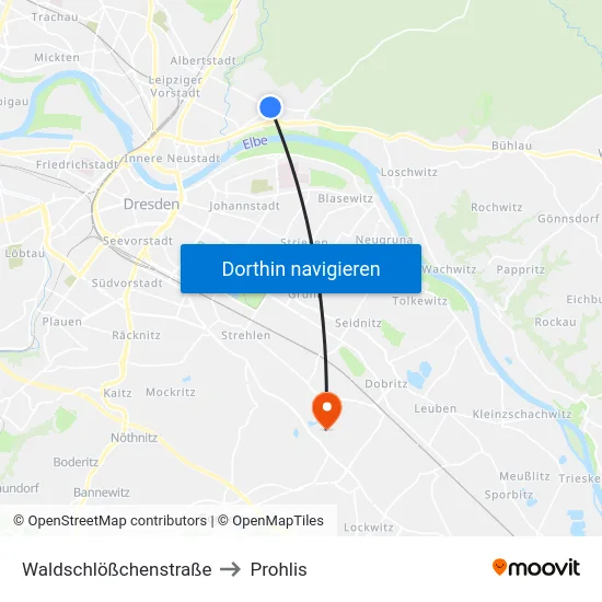 Waldschlößchenstraße to Prohlis map