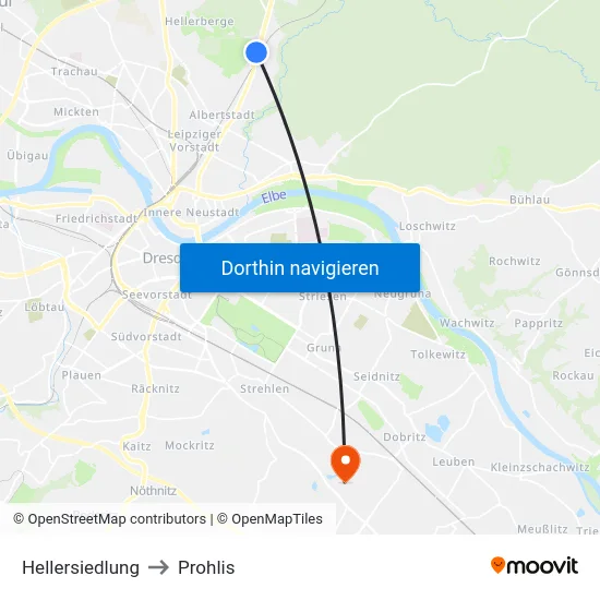 Hellersiedlung to Prohlis map