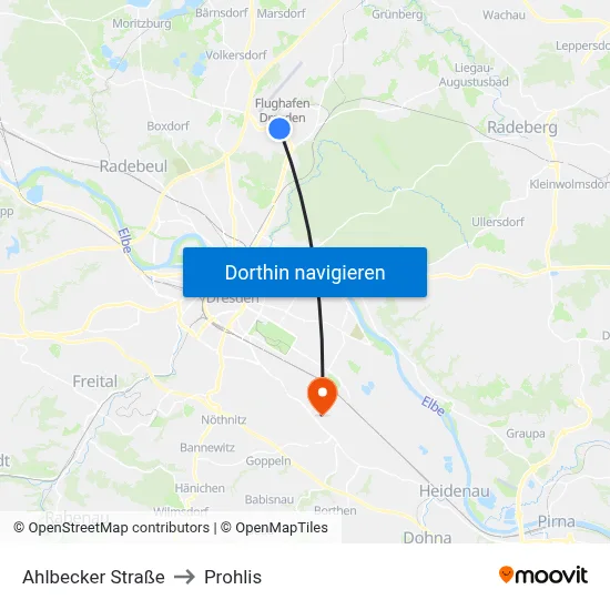 Ahlbecker Straße to Prohlis map