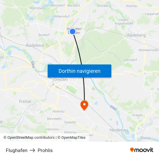 Flughafen to Prohlis map
