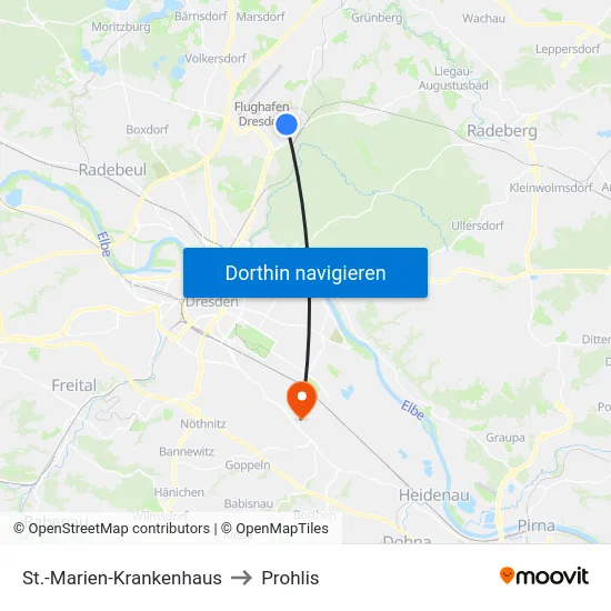 St.-Marien-Krankenhaus to Prohlis map
