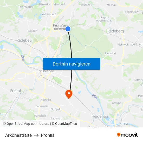 Arkonastraße to Prohlis map