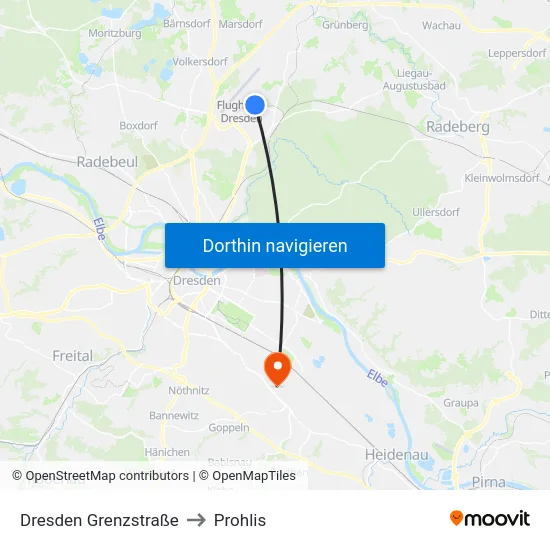 Dresden Grenzstraße to Prohlis map