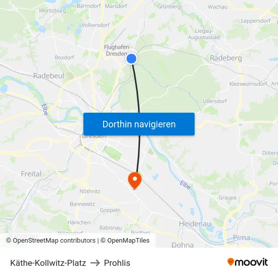 Käthe-Kollwitz-Platz to Prohlis map