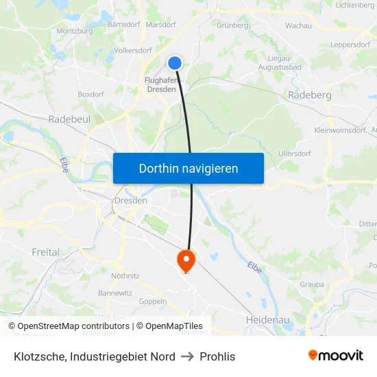 Klotzsche, Industriegebiet Nord to Prohlis map