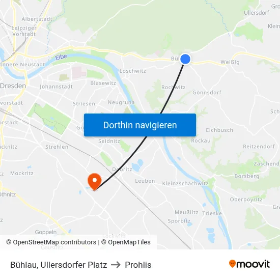 Bühlau, Ullersdorfer Platz to Prohlis map