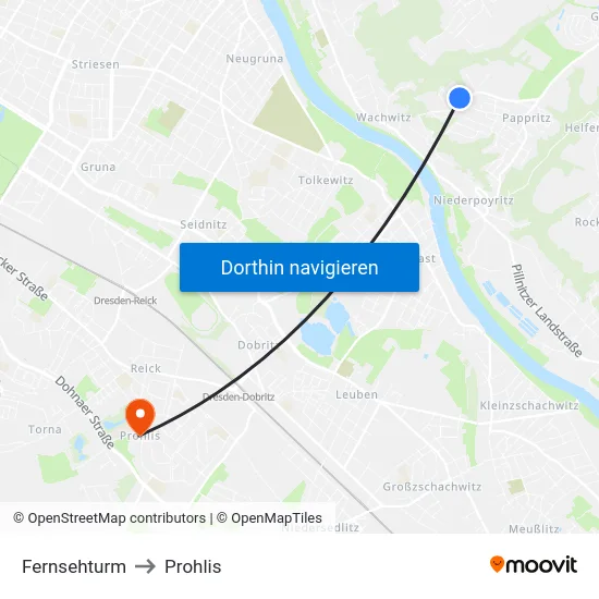 Fernsehturm to Prohlis map