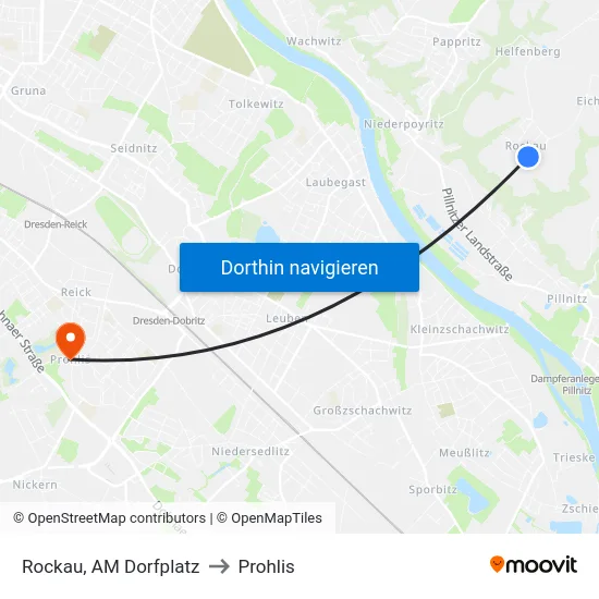 Rockau, AM Dorfplatz to Prohlis map