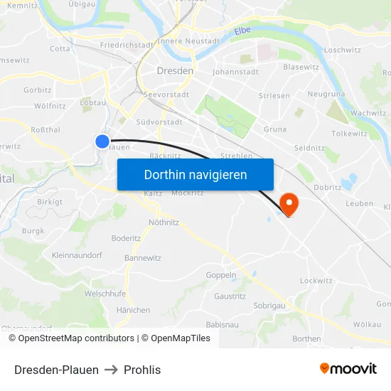 Dresden-Plauen to Prohlis map