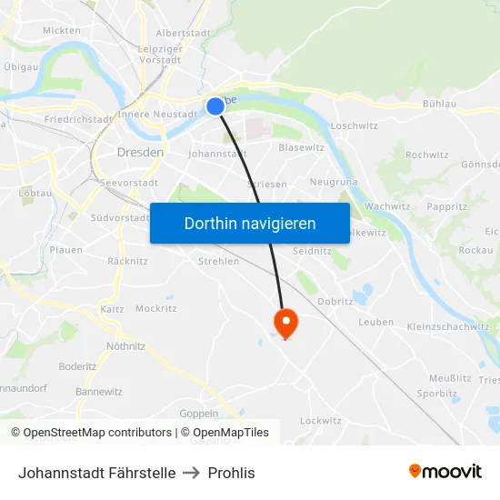 Johannstadt Fährstelle to Prohlis map