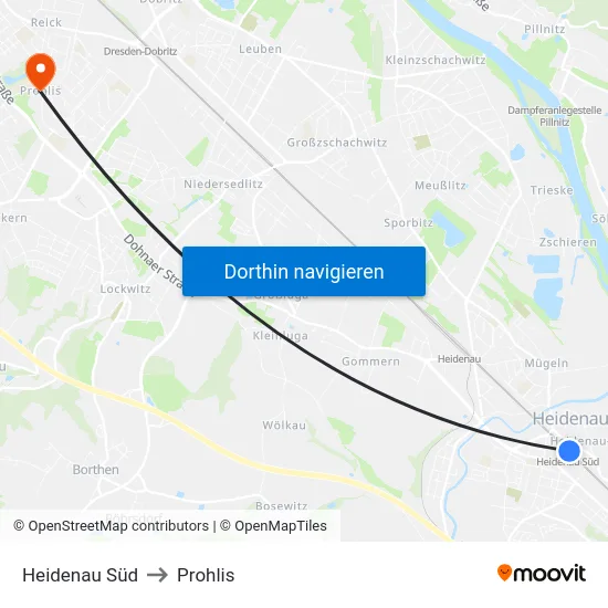 Heidenau Süd to Prohlis map