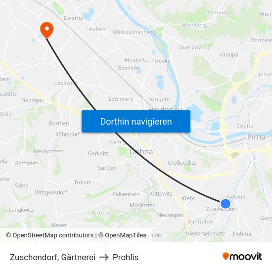Zuschendorf, Gärtnerei to Prohlis map
