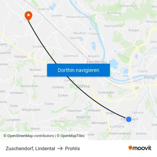 Zuschendorf, Lindental to Prohlis map