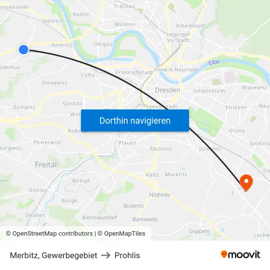 Merbitz, Gewerbegebiet to Prohlis map