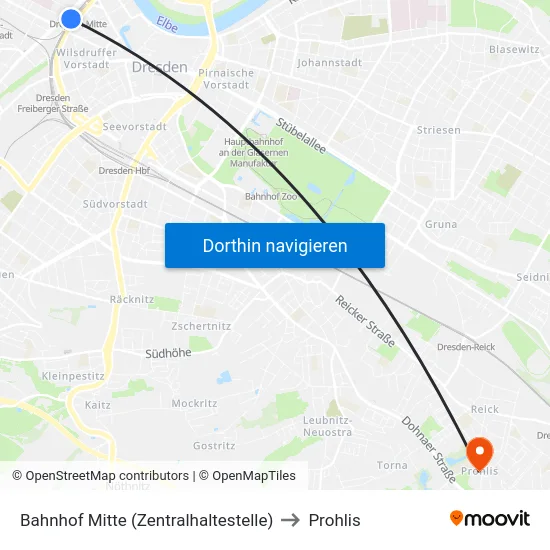 Bahnhof Mitte (Zentralhaltestelle) to Prohlis map