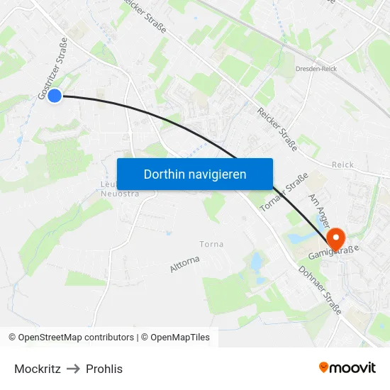 Mockritz to Prohlis map