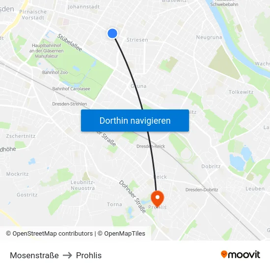 Mosenstraße to Prohlis map