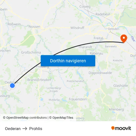 Oederan to Prohlis map