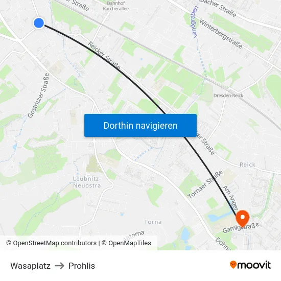 Wasaplatz to Prohlis map