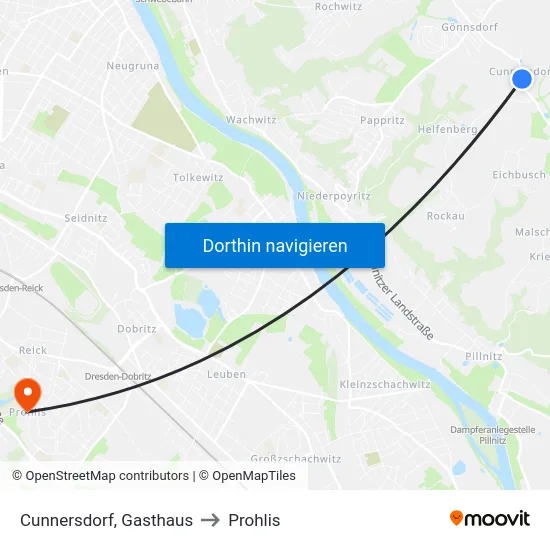 Cunnersdorf, Gasthaus to Prohlis map