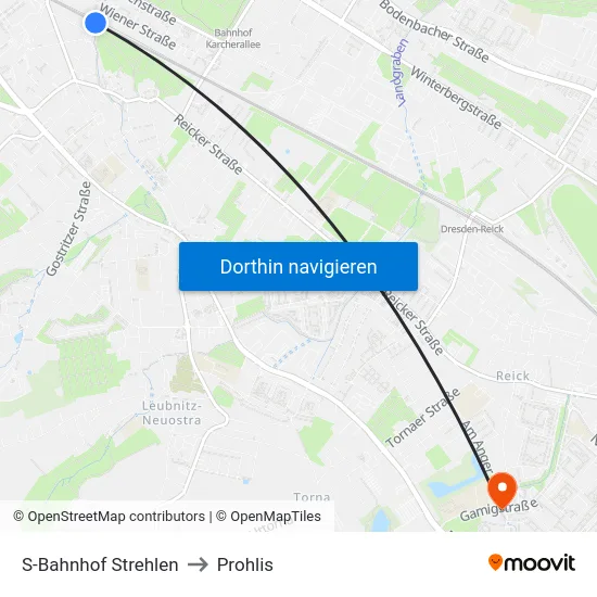 S-Bahnhof Strehlen to Prohlis map