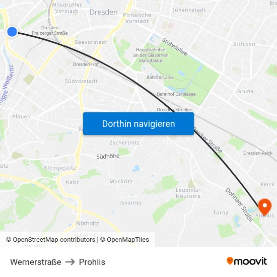 Wernerstraße to Prohlis map