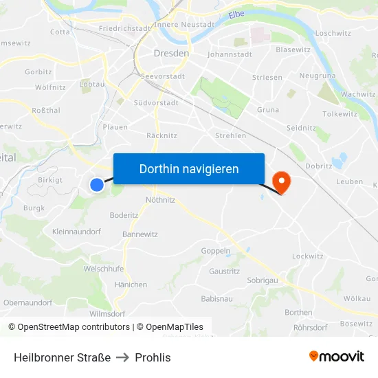 Heilbronner Straße to Prohlis map