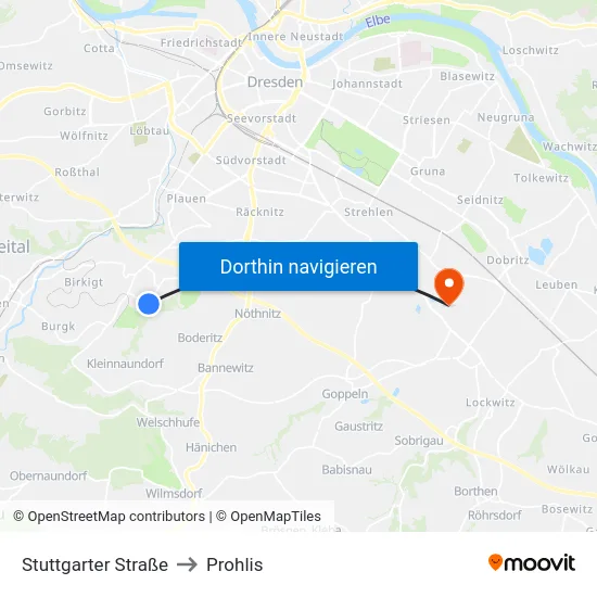 Stuttgarter Straße to Prohlis map