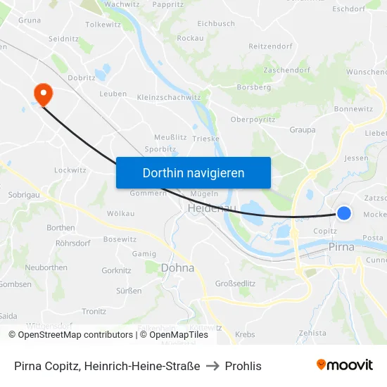 Pirna Copitz, Heinrich-Heine-Straße to Prohlis map
