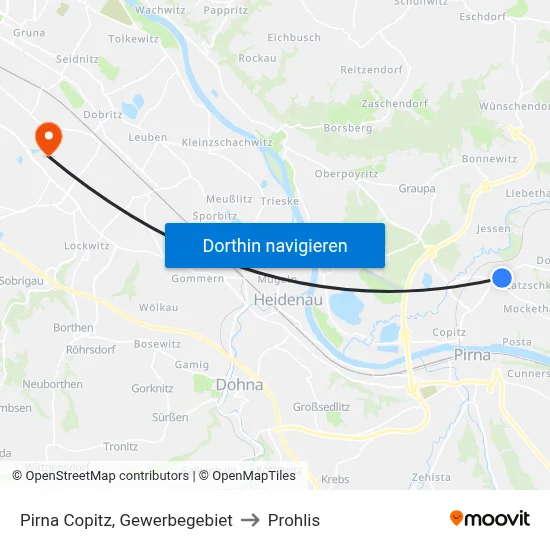 Pirna Copitz, Gewerbegebiet to Prohlis map