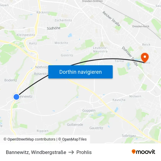 Bannewitz, Windbergstraße to Prohlis map