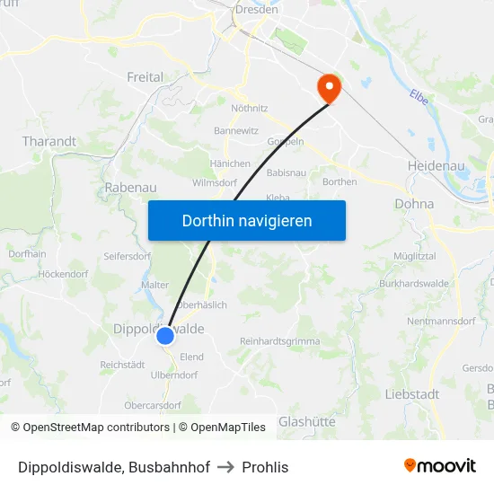 Dippoldiswalde, Busbahnhof to Prohlis map