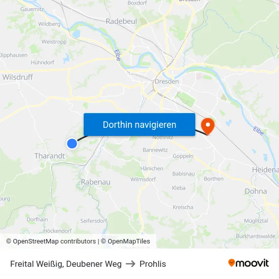 Freital Weißig, Deubener Weg to Prohlis map