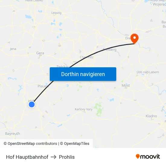 Hof Hauptbahnhof to Prohlis map