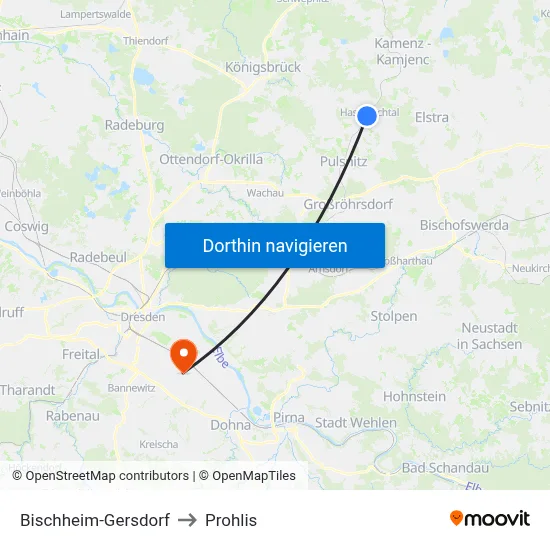 Bischheim-Gersdorf to Prohlis map