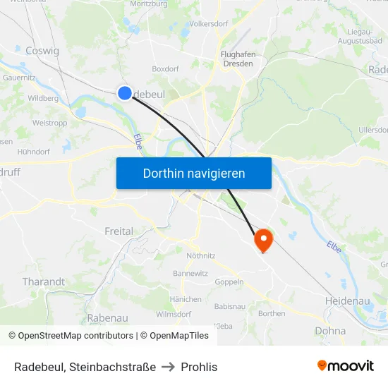 Radebeul, Steinbachstraße to Prohlis map