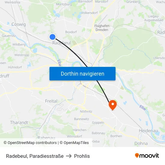 Radebeul, Paradiesstraße to Prohlis map