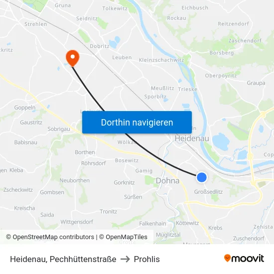 Heidenau, Pechhüttenstraße to Prohlis map