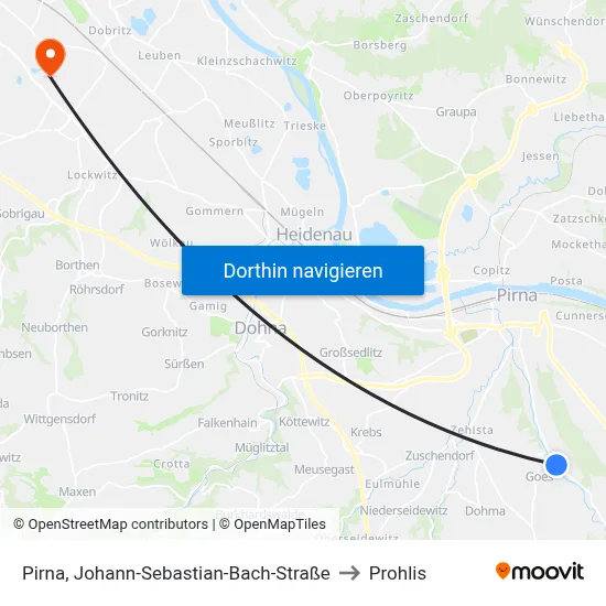 Pirna, Johann-Sebastian-Bach-Straße to Prohlis map