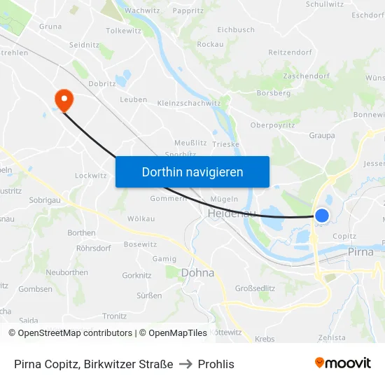 Pirna Copitz, Birkwitzer Straße to Prohlis map