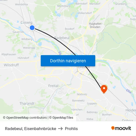 Radebeul, Eisenbahnbrücke to Prohlis map