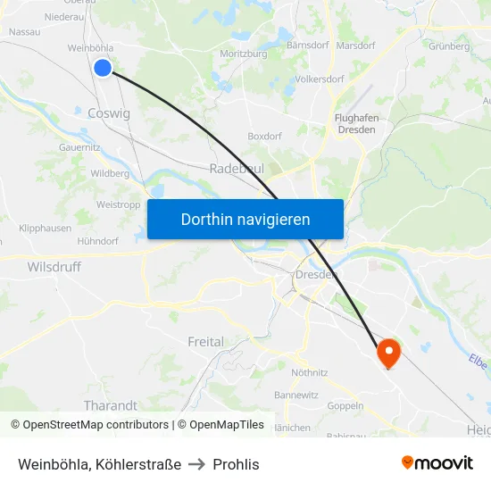 Weinböhla, Köhlerstraße to Prohlis map