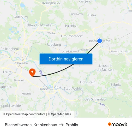 Bischofswerda, Krankenhaus to Prohlis map
