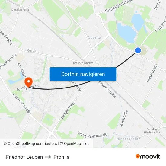 Friedhof Leuben to Prohlis map