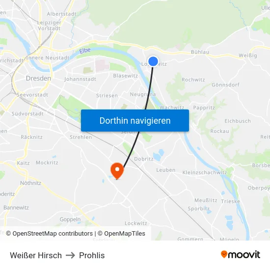 Weißer Hirsch to Prohlis map