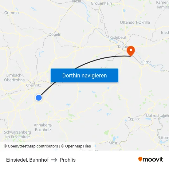 Einsiedel, Bahnhof to Prohlis map