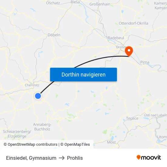 Einsiedel, Gymnasium to Prohlis map