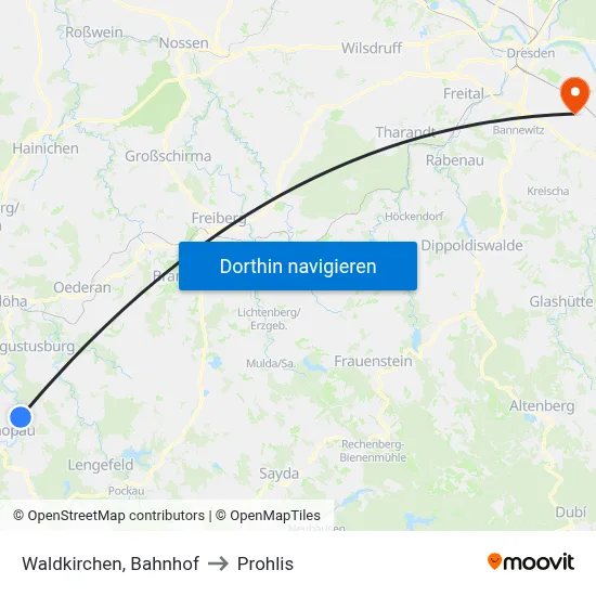 Waldkirchen, Bahnhof to Prohlis map