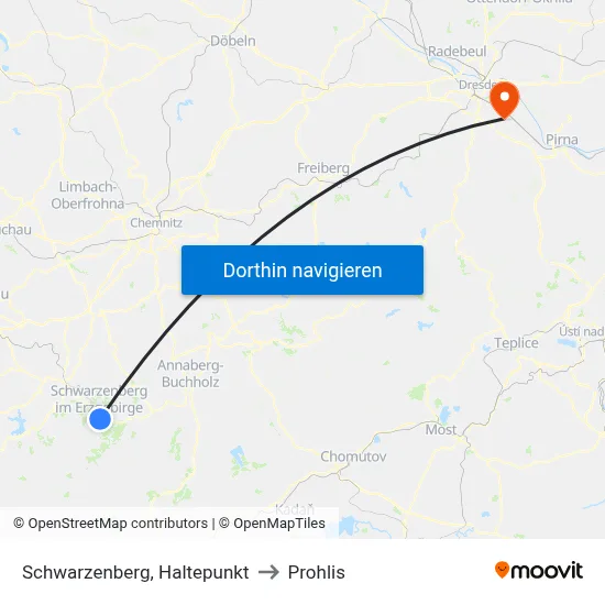 Schwarzenberg, Haltepunkt to Prohlis map