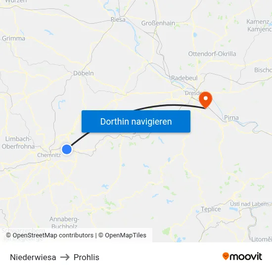 Niederwiesa to Prohlis map